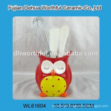 Promotional ceramic utensil holder with owl shape